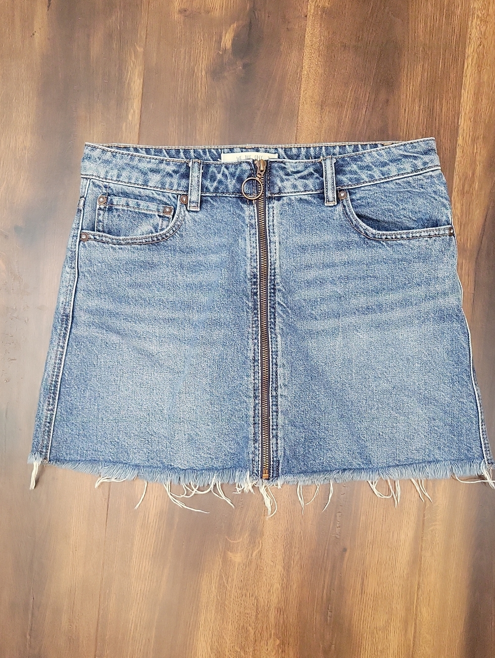 We The Free Light Blue Front-Zip Denim Mini Skirt